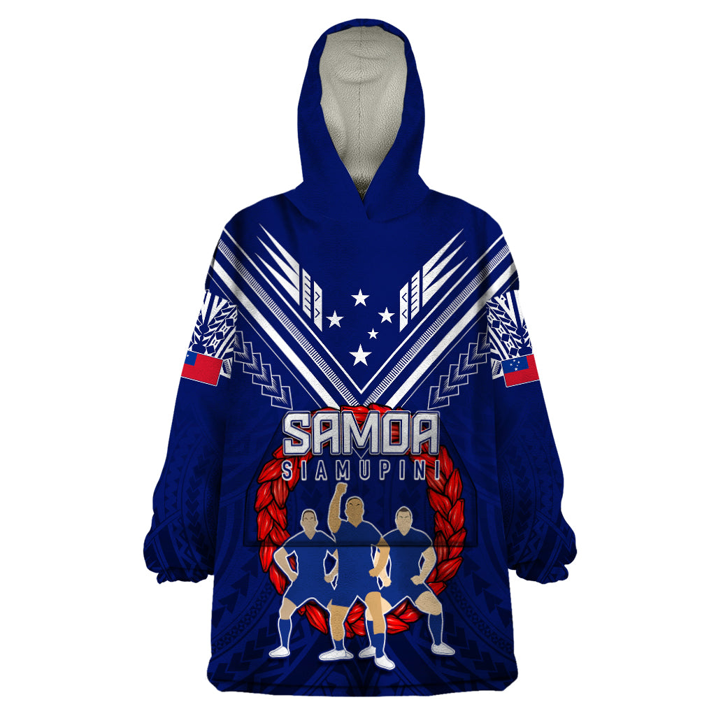 Personalised Samoa Rugby Wearable Blanket Hoodie World Cup 2023 Siamupini Siva Tau LT7 One Size Blue - Polynesian Pride