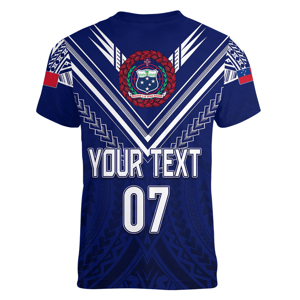 Personalised Samoa Rugby Women V Neck T Shirt World Cup 2023 Siamupini Siva Tau LT7 - Polynesian Pride