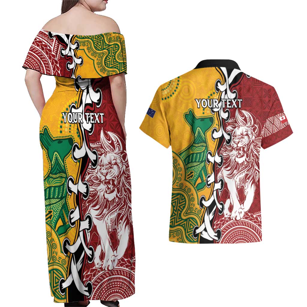 Mate Ma'a Tonga Vs Australia Rugby Personalized Couples Matching Off Shoulder Maxi Dress and Hawaiian Shirt Special Mascots