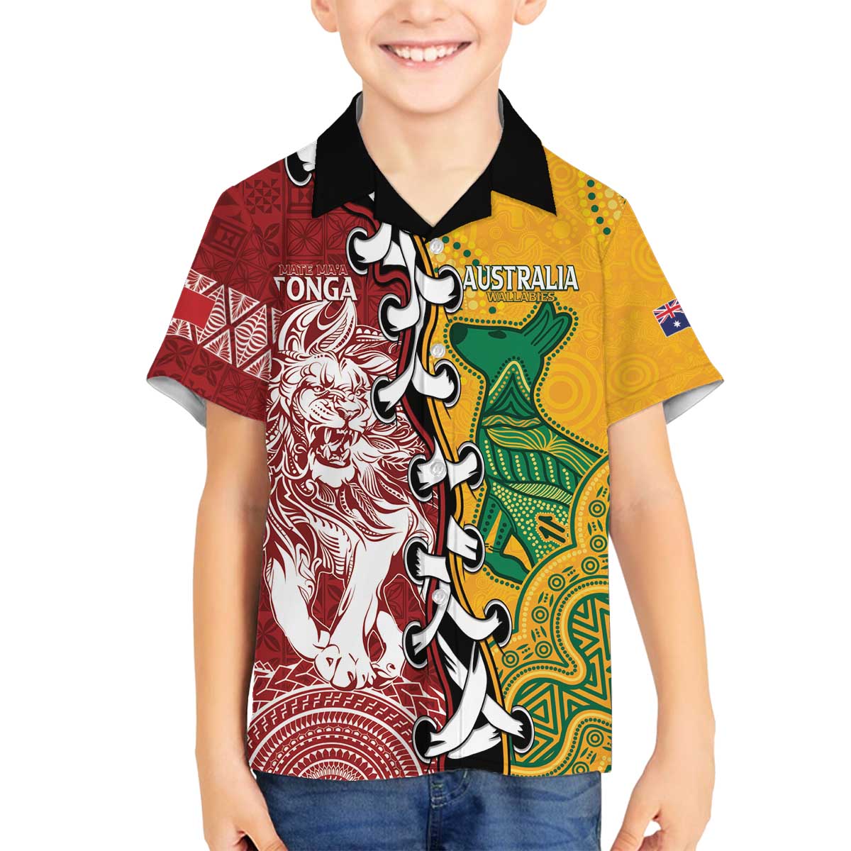 Mate Ma'a Tonga Vs Australia Rugby Personalized Family Matching Off The Shoulder Long Sleeve Dress and Hawaiian Shirt Special Mascots