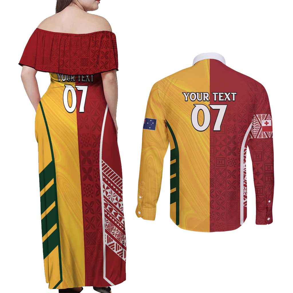Australia - Tonga Rugby Custom Couples Matching Off Shoulder Maxi Dress and Long Sleeve Button Shirt Minimalist Dynamic
