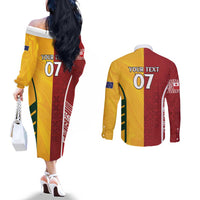 Australia - Tonga Rugby Custom Couples Matching Off The Shoulder Long Sleeve Dress and Long Sleeve Button Shirt Minimalist Dynamic