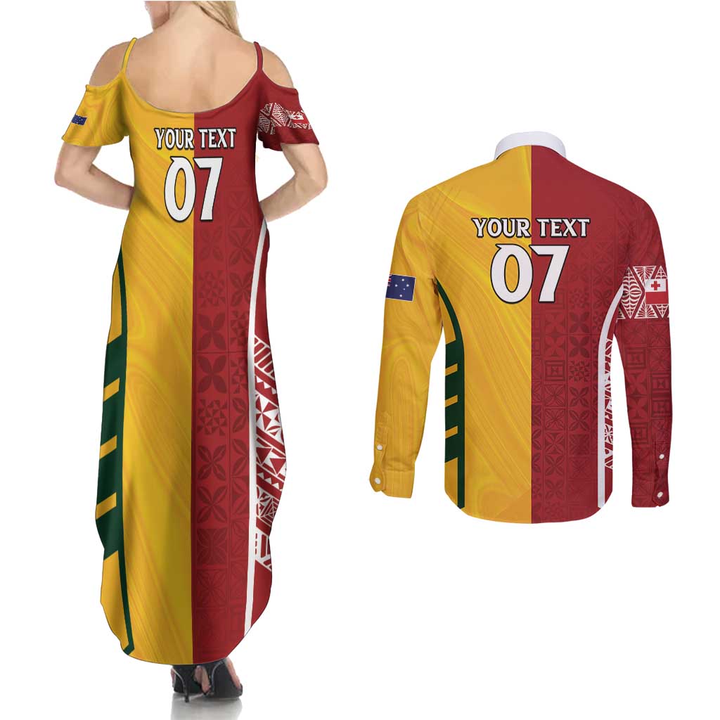 Australia - Tonga Rugby Custom Couples Matching Summer Maxi Dress and Long Sleeve Button Shirt Minimalist Dynamic