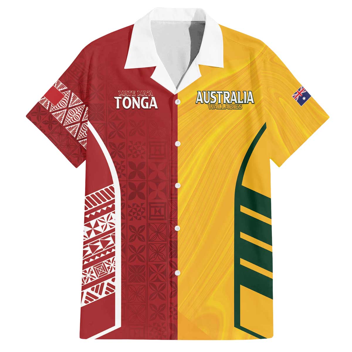 Australia - Tonga Rugby Custom Family Matching Off The Shoulder Long Sleeve Dress and Hawaiian Shirt Minimalist Dynamic LT7 Dad's Shirt - Short Sleeve Colorful - Polynesian Pride