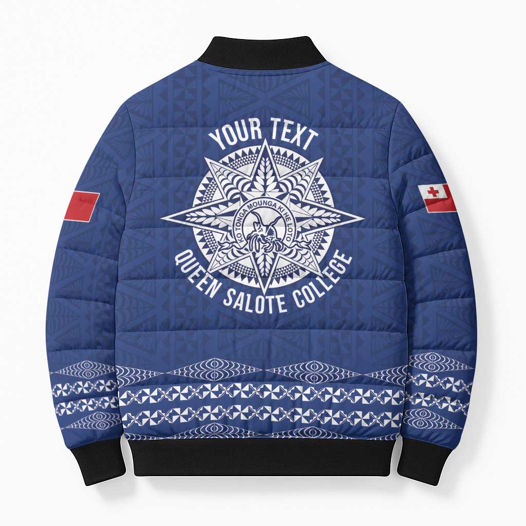 Queen Salote College 100 Years Anniversary Personalized Bomber Puffer Jacket Tonga QSC Royal Blue - Polynesian Pride