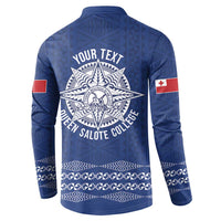 Queen Salote College 100 Years Anniversary Personalized Button Sweatshirt Tonga QSC Royal Blue - Polynesian Pride