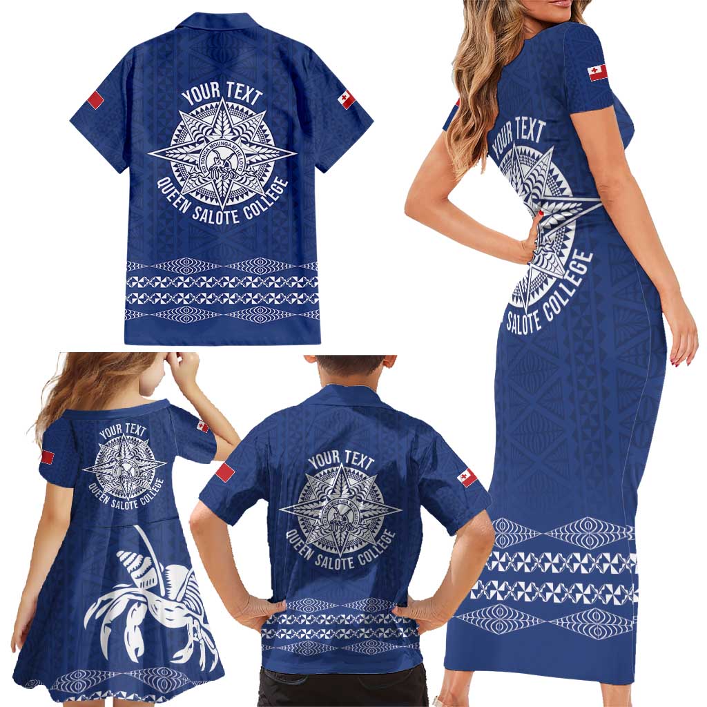 Queen Salote College 100 Years Anniversary Personalized Family Matching Short Sleeve Bodycon Dress and Hawaiian Shirt Tonga QSC Royal Blue - Polynesian Pride