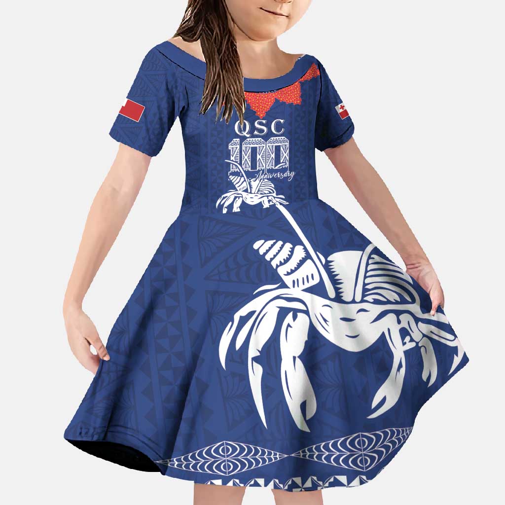 Queen Salote College 100 Years Anniversary Personalized Family Matching Tank Maxi Dress and Hawaiian Shirt Tonga QSC Royal Blue - Polynesian Pride