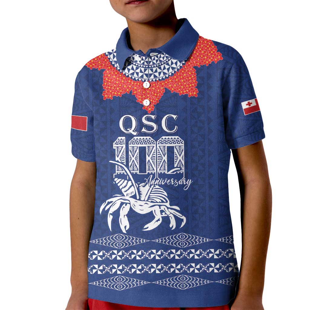 Queen Salote College 100 Years Anniversary Personalized Kid Polo Shirt Tonga QSC Royal Blue - Polynesian Pride