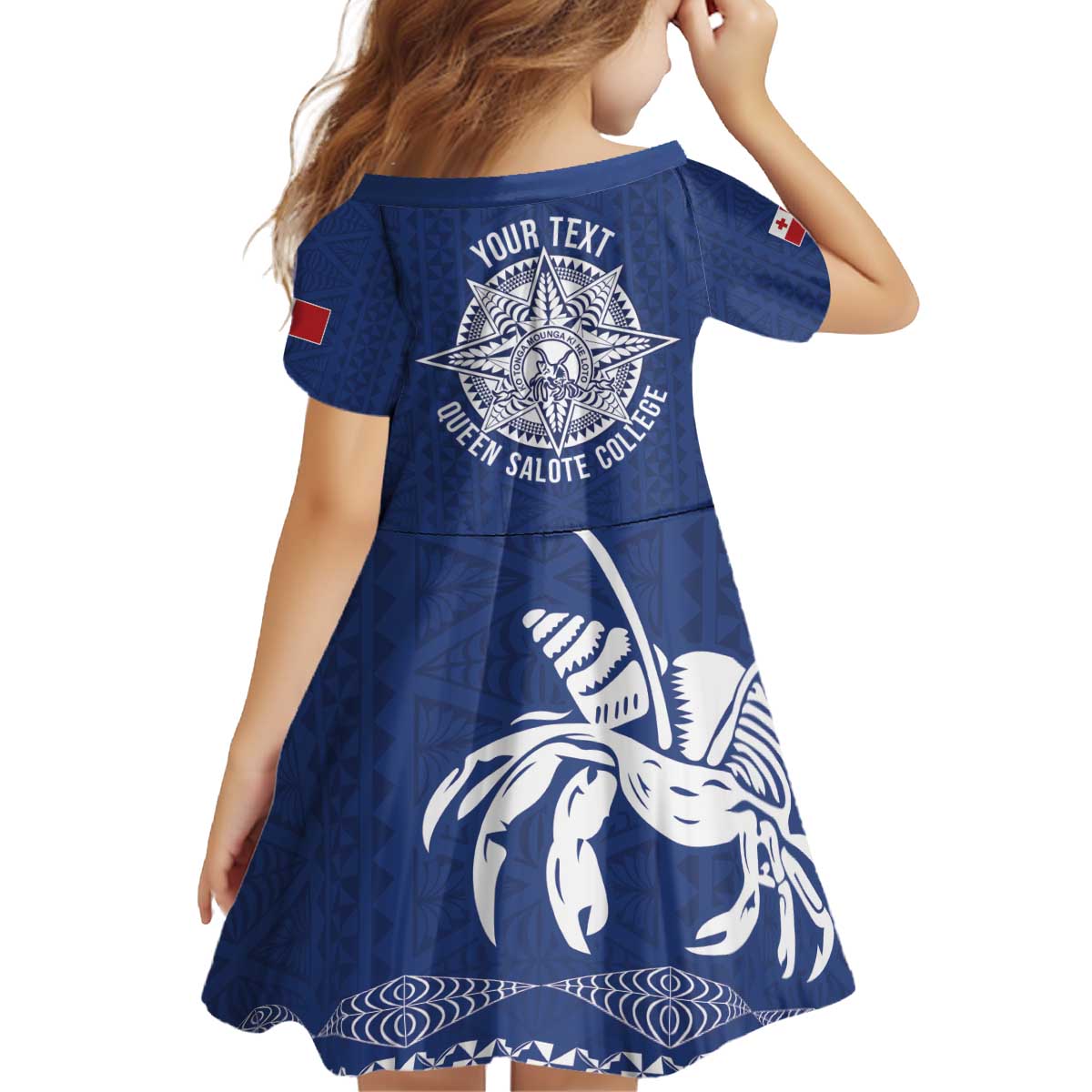 Queen Salote College 100 Years Anniversary Personalized Kid Short Sleeve Dress Tonga QSC Royal Blue - Polynesian Pride