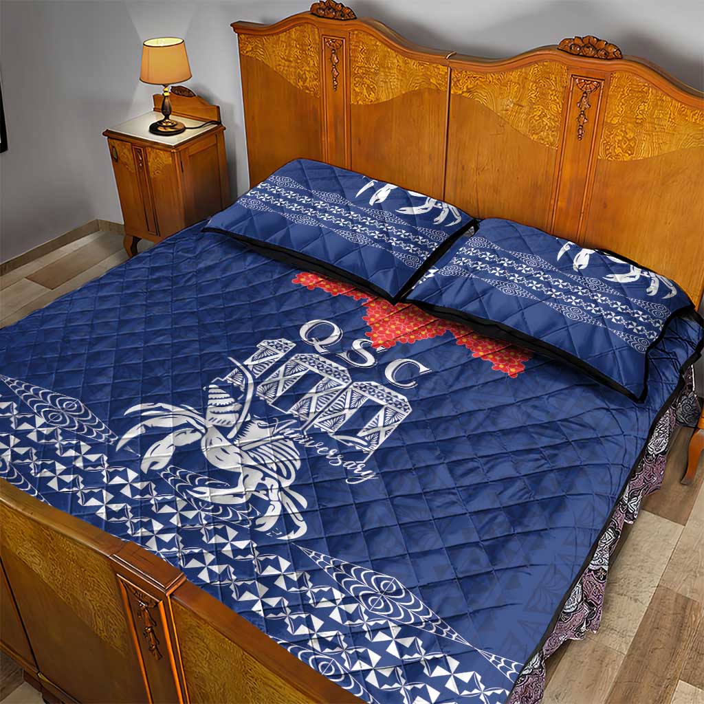 Queen Salote College 100 Years Anniversary Quilt Bed Set Tonga QSC Royal Blue - Polynesian Pride