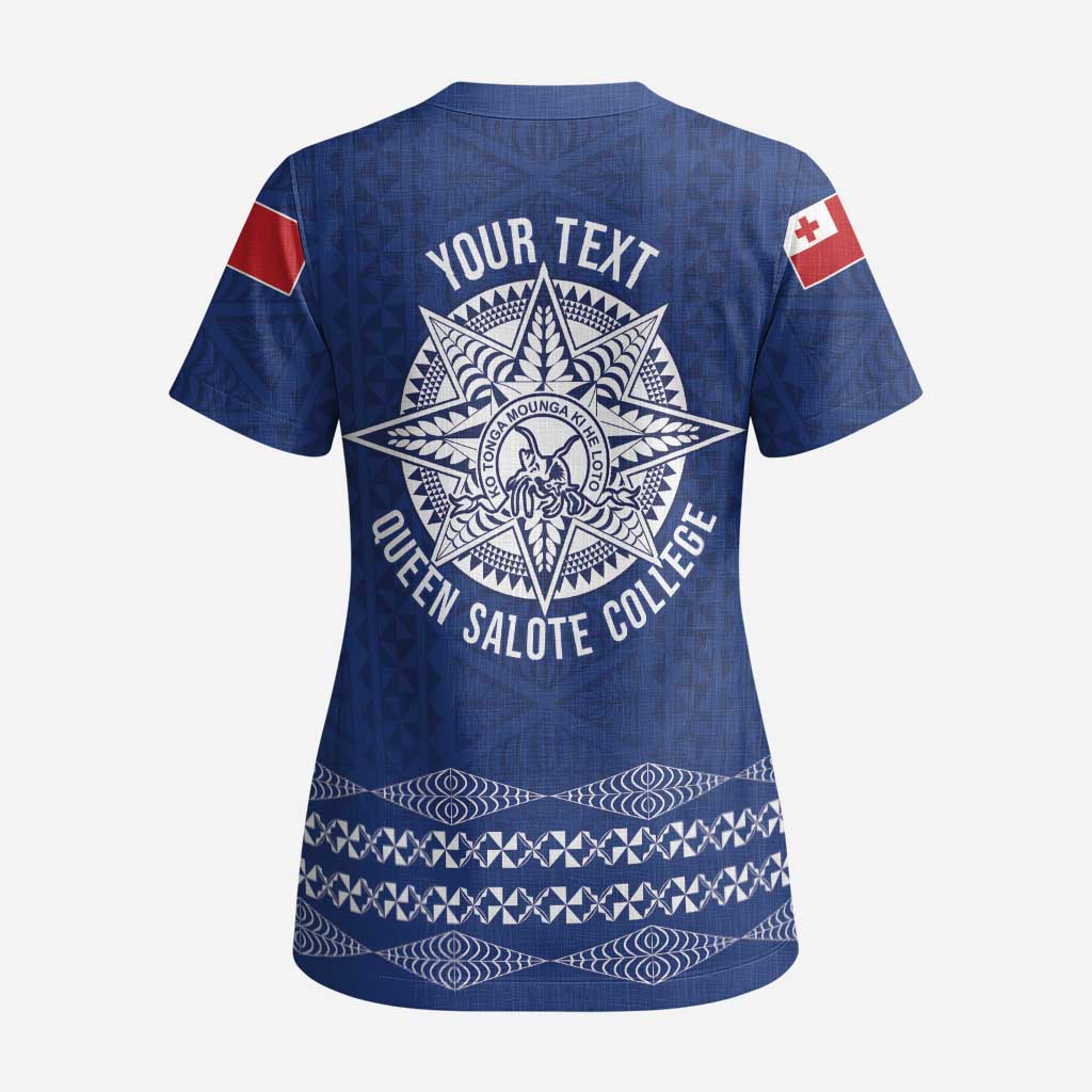 Queen Salote College 100 Years Anniversary Personalized Scrub Top Tonga QSC Royal Blue - Polynesian Pride