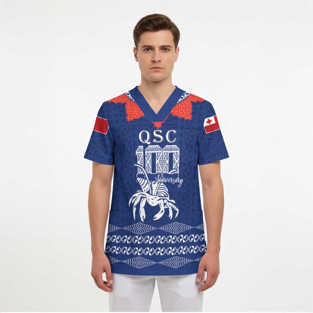Queen Salote College 100 Years Anniversary Personalized Scrub Top Tonga QSC Royal Blue - Polynesian Pride