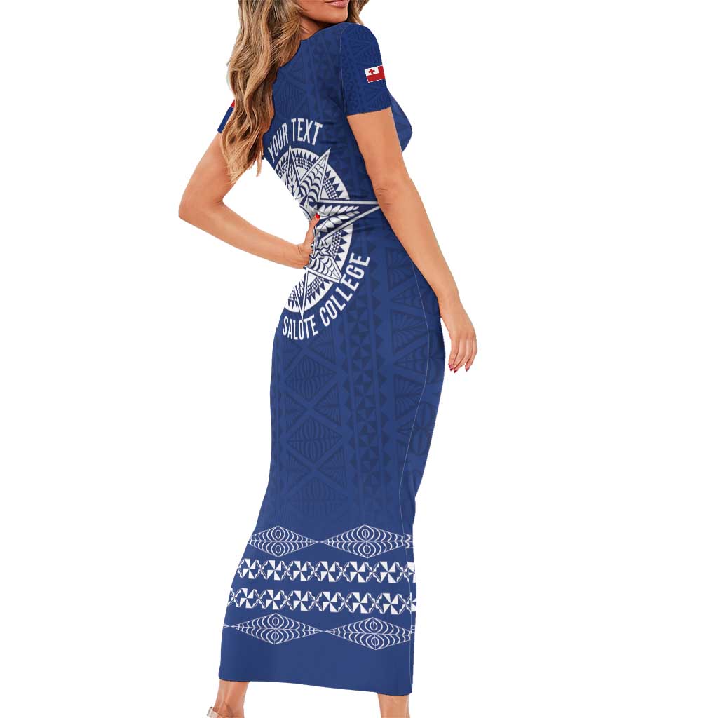 Queen Salote College 100 Years Anniversary Personalized Short Sleeve Bodycon Dress Tonga QSC Royal Blue - Polynesian Pride