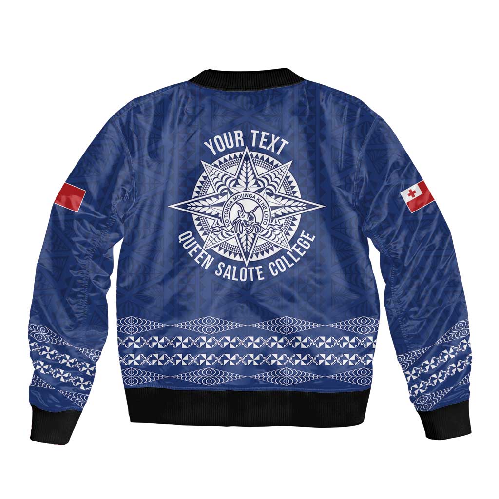 Queen Salote College 100 Years Anniversary Personalized Sleeve Zip Bomber Jacket Tonga QSC Royal Blue - Polynesian Pride