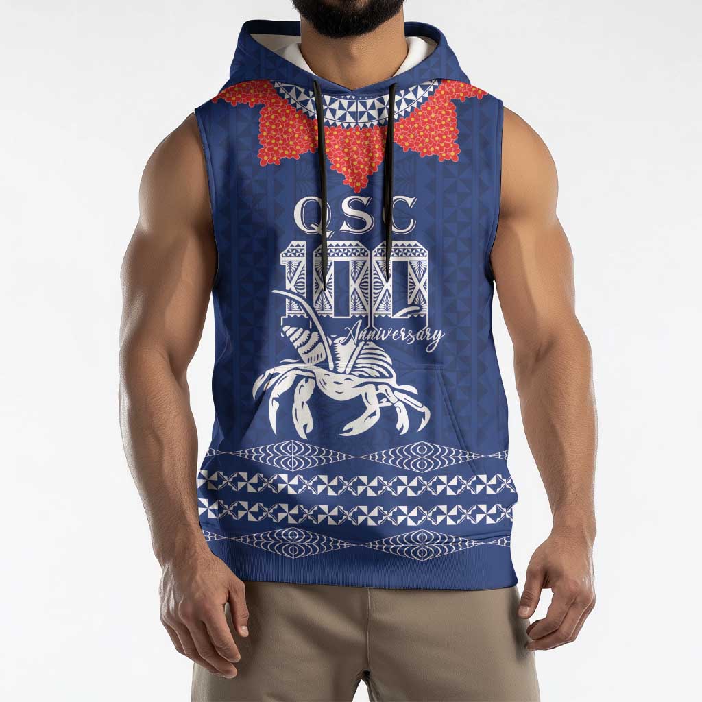 Queen Salote College 100 Years Anniversary Personalized Sleeveless Hoodie Tonga QSC Royal Blue - Polynesian Pride