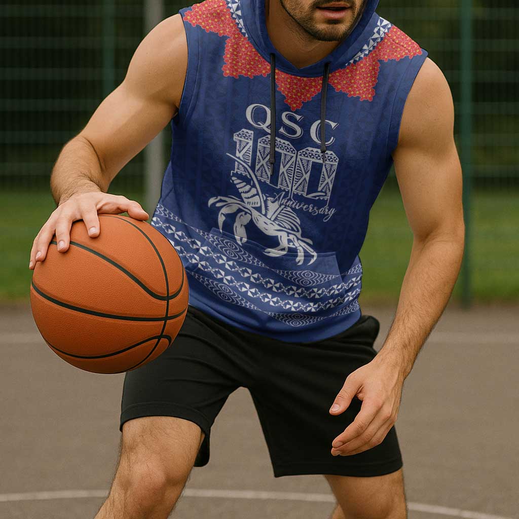 Queen Salote College 100 Years Anniversary Personalized Sleeveless Hoodie Tonga QSC Royal Blue - Polynesian Pride