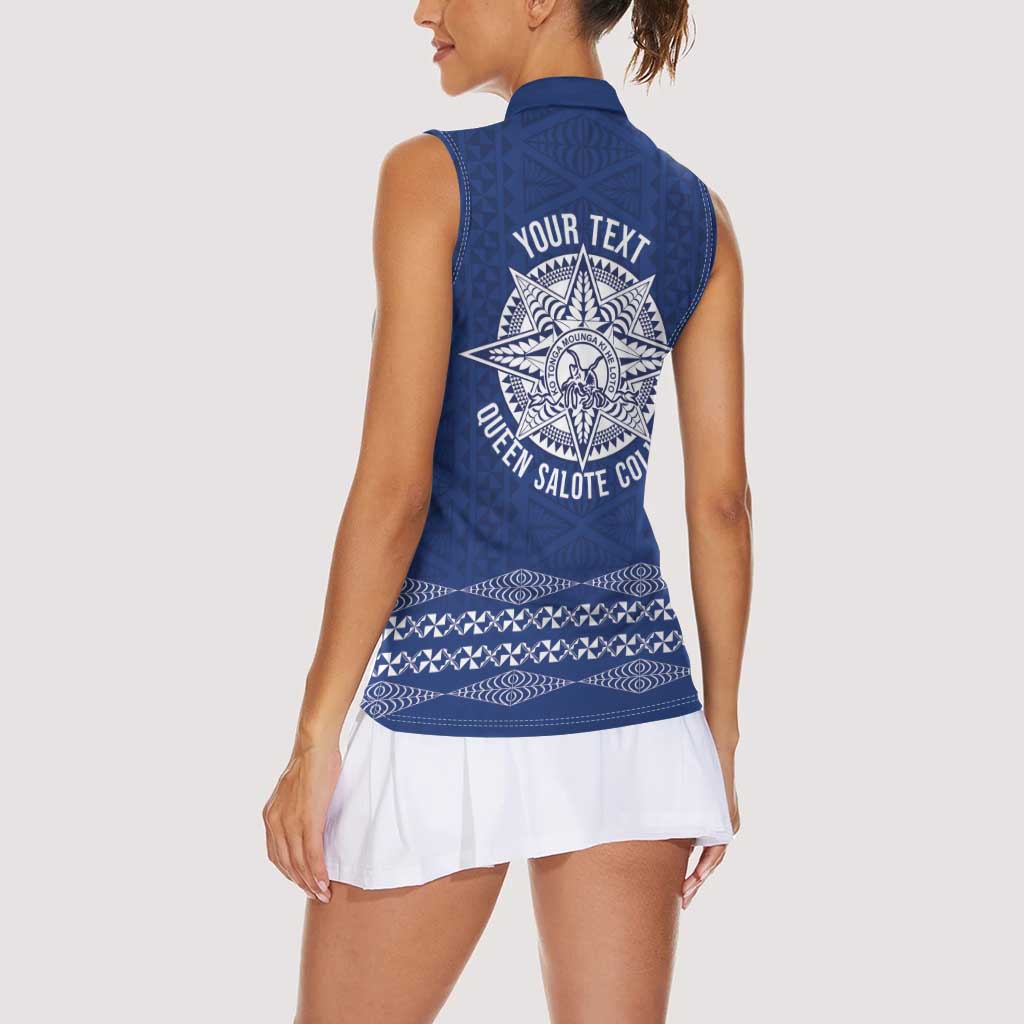 Queen Salote College 100 Years Anniversary Personalized Women Sleeveless Polo Shirt Tonga QSC Royal Blue - Polynesian Pride
