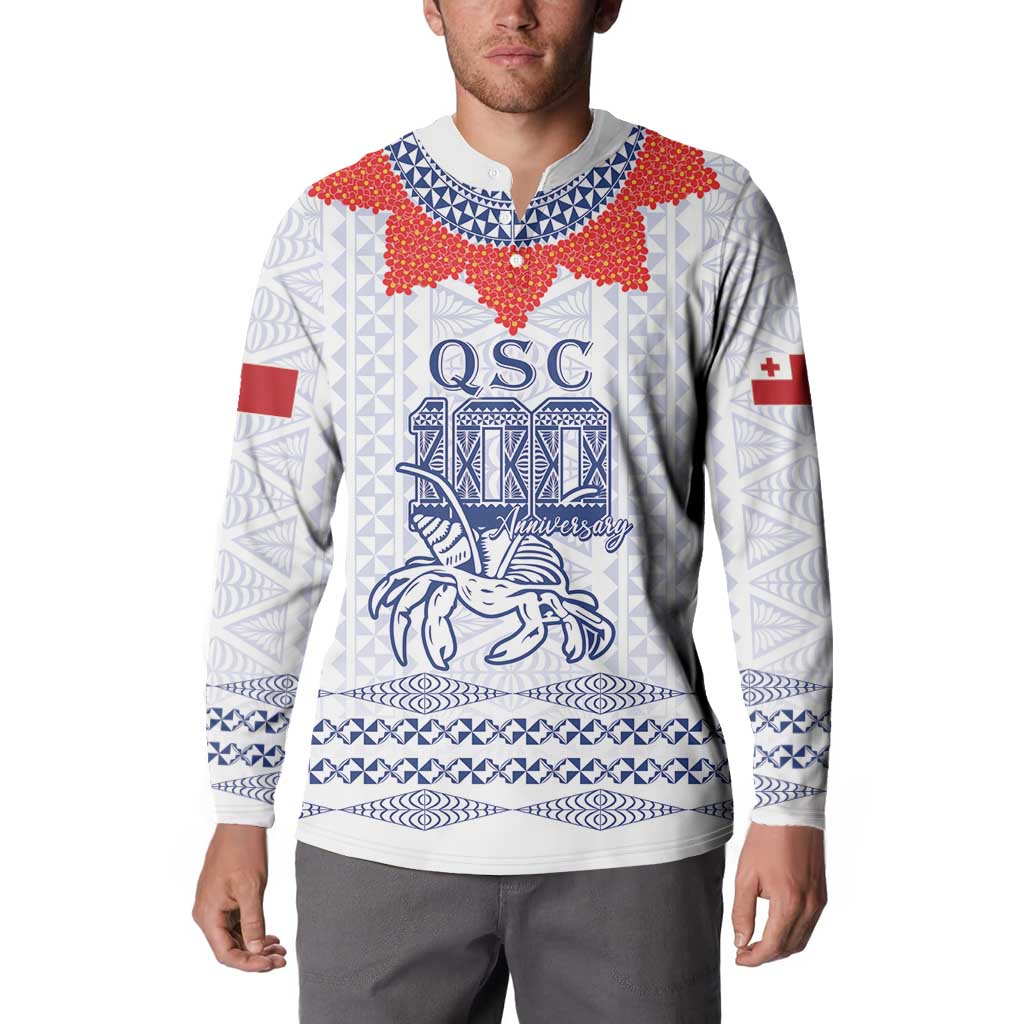 Queen Salote College 100 Years Anniversary Personalized Button Sweatshirt Tonga QSC White - Polynesian Pride