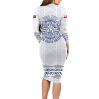 Queen Salote College 100 Years Anniversary Personalized Family Matching Long Sleeve Bodycon Dress and Hawaiian Shirt Tonga QSC White - Polynesian Pride
