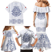 Queen Salote College 100 Years Anniversary Personalized Family Matching Mermaid Dress and Hawaiian Shirt Tonga QSC White - Polynesian Pride
