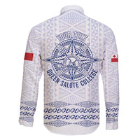 Queen Salote College 100 Years Anniversary Personalized Family Matching Off Shoulder Short Dress and Hawaiian Shirt Tonga QSC White - Polynesian Pride