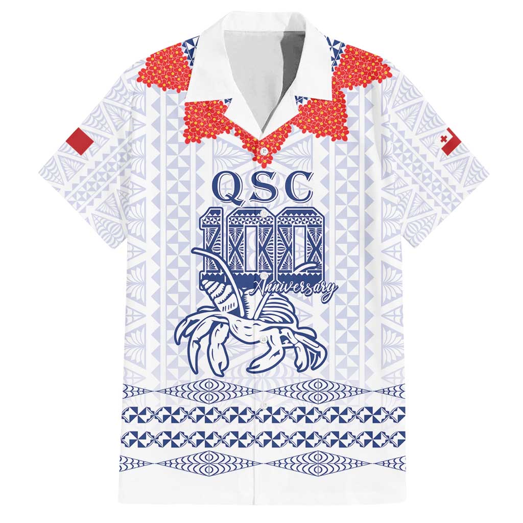Queen Salote College 100 Years Anniversary Personalized Family Matching Puletasi and Hawaiian Shirt Tonga QSC White - Polynesian Pride
