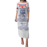 Queen Salote College 100 Years Anniversary Personalized Family Matching Puletasi and Hawaiian Shirt Tonga QSC White - Polynesian Pride