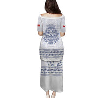 Queen Salote College 100 Years Anniversary Personalized Family Matching Puletasi and Hawaiian Shirt Tonga QSC White - Polynesian Pride