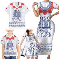 Queen Salote College 100 Years Anniversary Personalized Family Matching Short Sleeve Bodycon Dress and Hawaiian Shirt Tonga QSC White - Polynesian Pride