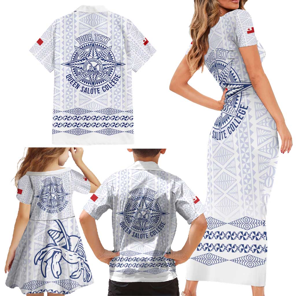 Queen Salote College 100 Years Anniversary Personalized Family Matching Short Sleeve Bodycon Dress and Hawaiian Shirt Tonga QSC White - Polynesian Pride