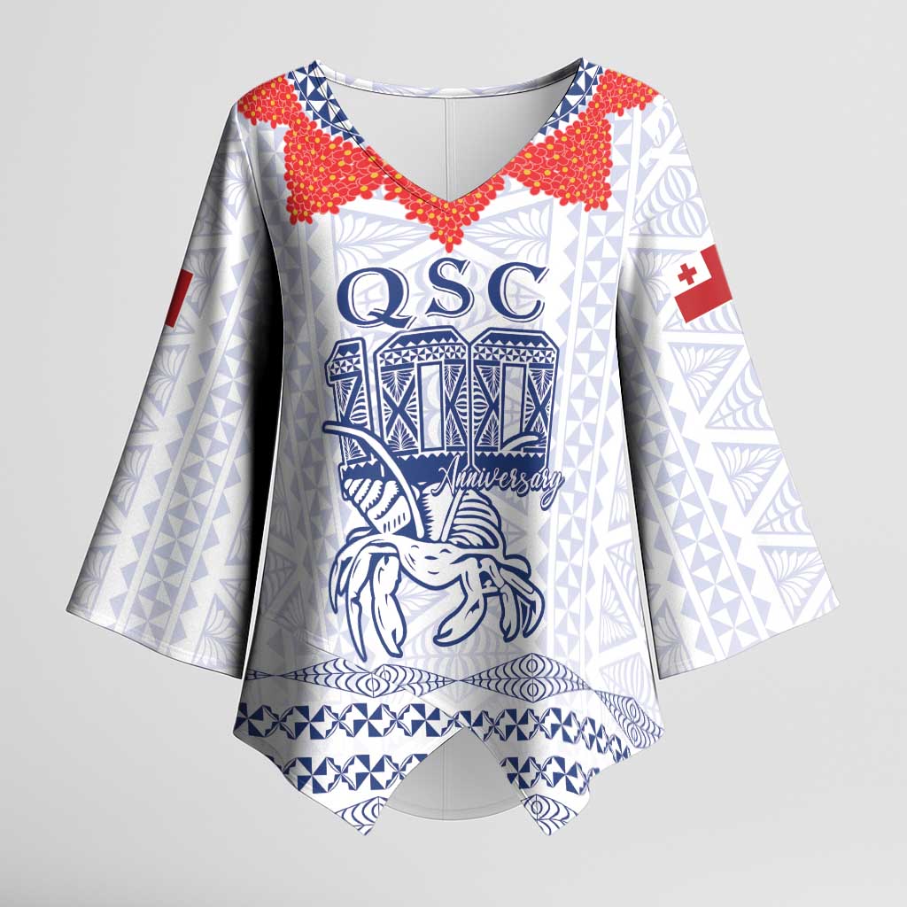 Queen Salote College 100 Years Anniversary Personalized Kimono Sleeve Blouse Tonga QSC White - Polynesian Pride