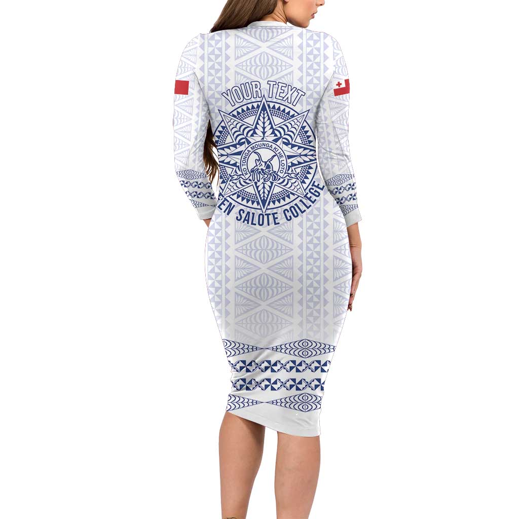 Queen Salote College 100 Years Anniversary Personalized Long Sleeve Bodycon Dress Tonga QSC White - Polynesian Pride