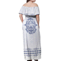 Queen Salote College 100 Years Anniversary Personalized Off Shoulder Maxi Dress Tonga QSC White - Polynesian Pride