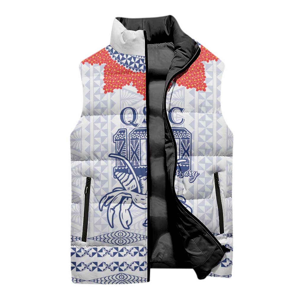 Queen Salote College 100 Years Anniversary Personalized Sleeveless Puffer Jacket Tonga QSC White - Polynesian Pride