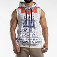 Queen Salote College 100 Years Anniversary Personalized Sleeveless Zip Hoodie Tonga QSC White - Polynesian Pride
