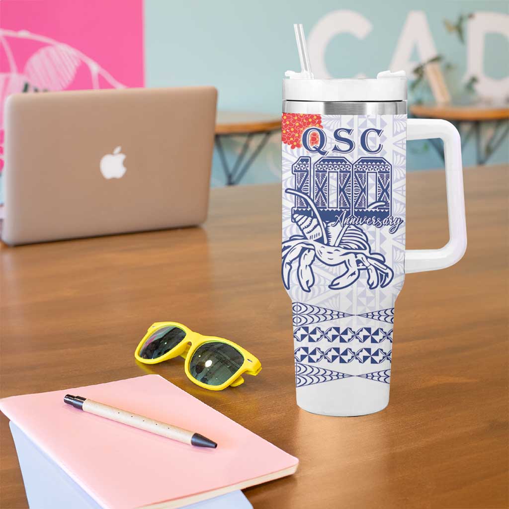 Queen Salote College 100 Years Anniversary Personalized Tumbler With Handle Tonga QSC White - Polynesian Pride