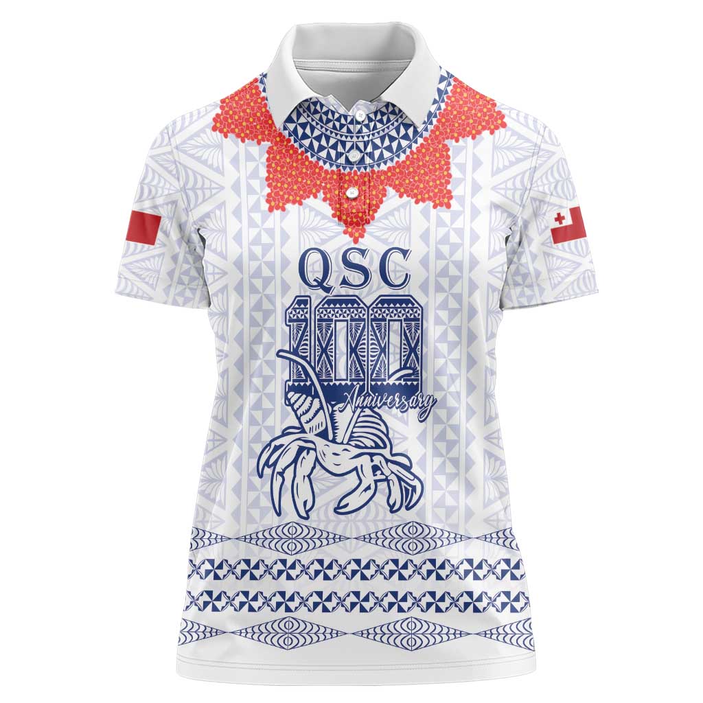Queen Salote College 100 Years Anniversary Personalized Women Polo Shirt Tonga QSC White - Polynesian Pride