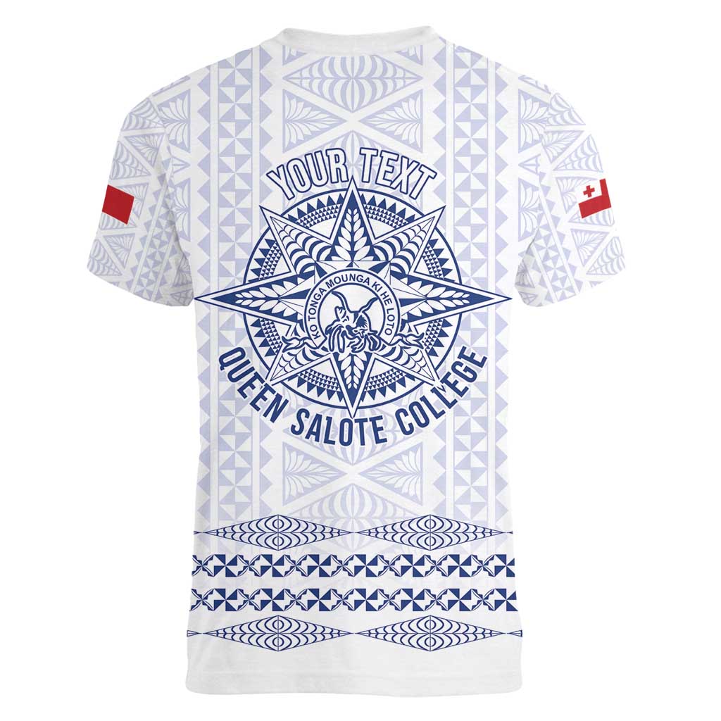 Queen Salote College 100 Years Anniversary Personalized Women V-Neck T-Shirt Tonga QSC White - Polynesian Pride