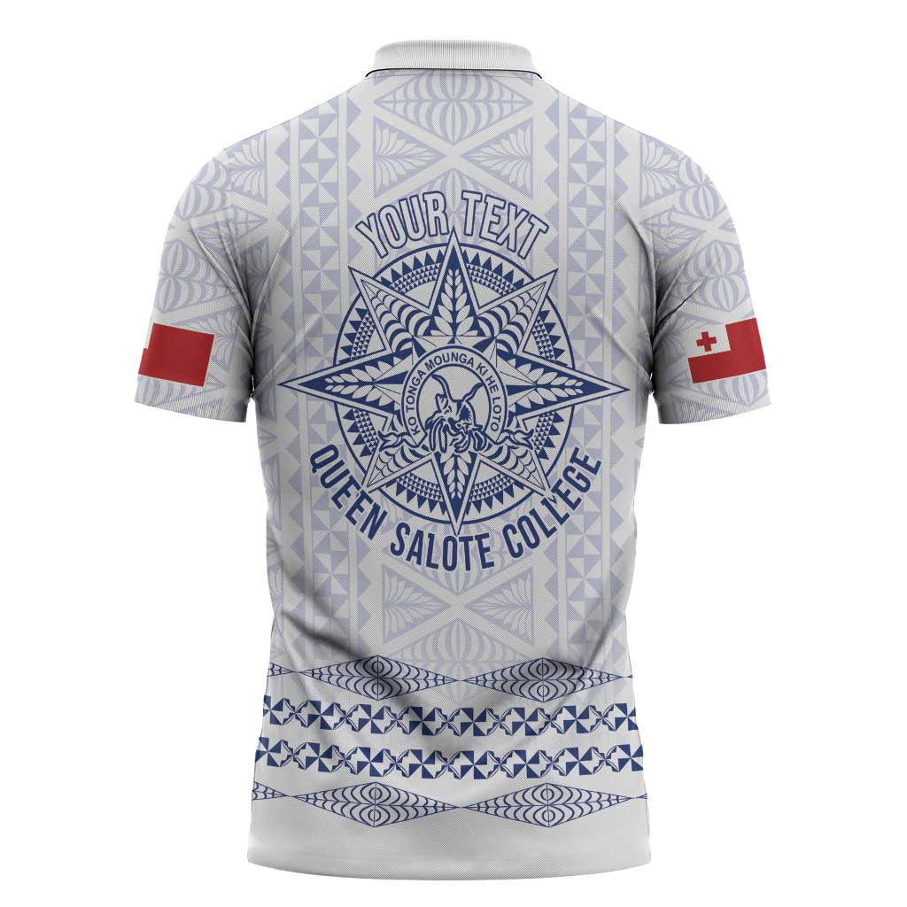 Queen Salote College 100 Years Anniversary Personalized Zipper Polo Shirt Tonga QSC White - Polynesian Pride