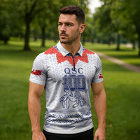 Queen Salote College 100 Years Anniversary Personalized Zipper Polo Shirt Tonga QSC White - Polynesian Pride