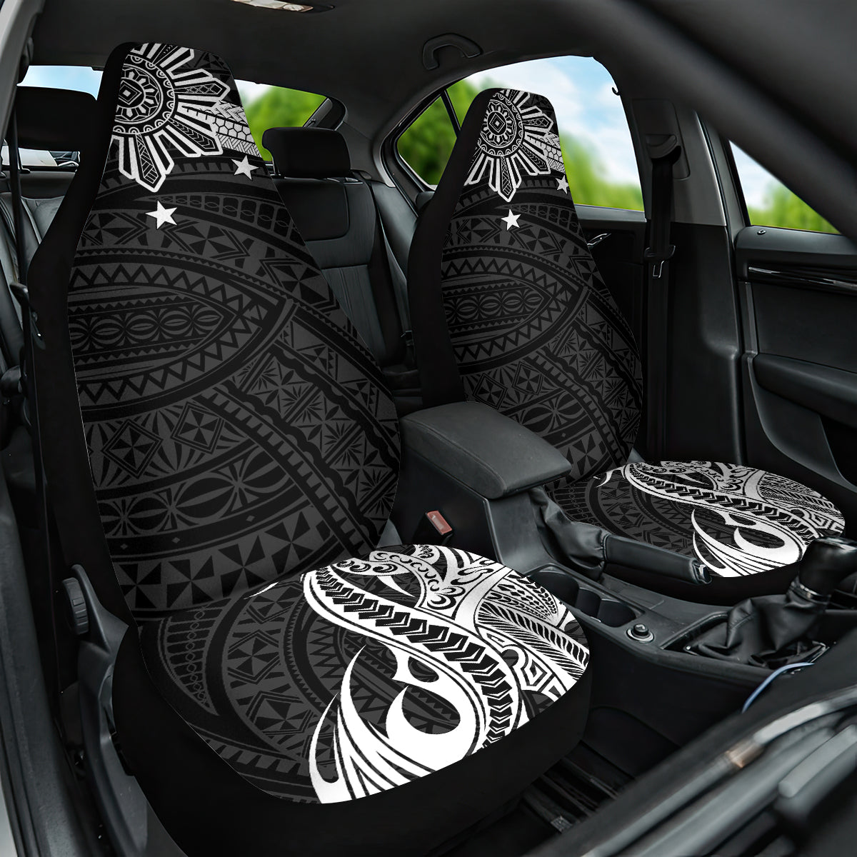 Personalised Philippines Car Seat Cover Tribal Sun LT7 One Size Black - Polynesian Pride
