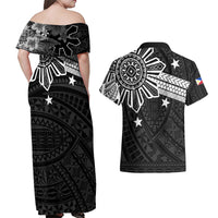Personalised Philippines Couples Matching Off Shoulder Maxi Dress and Hawaiian Shirt Tribal Sun LT7 - Polynesian Pride