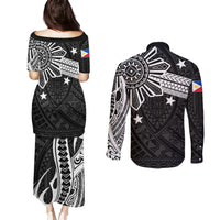 Personalised Philippines Couples Matching Puletasi Dress and Long Sleeve Button Shirt Tribal Sun LT7 - Polynesian Pride