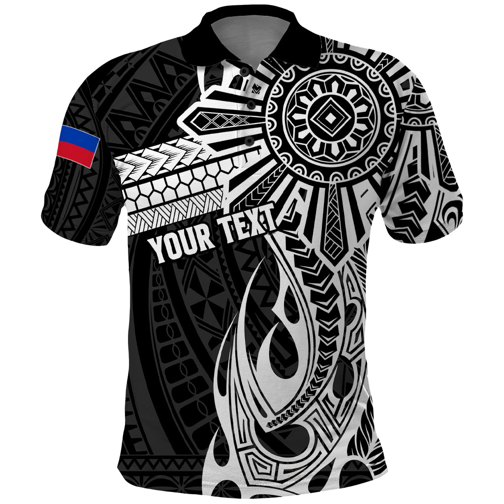 Personalised Philippines Polo Shirt Tribal Sun LT7 Black - Polynesian Pride