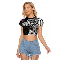 Personalised Philippines Raglan Cropped T Shirt Tribal Sun LT7 Female Black - Polynesian Pride