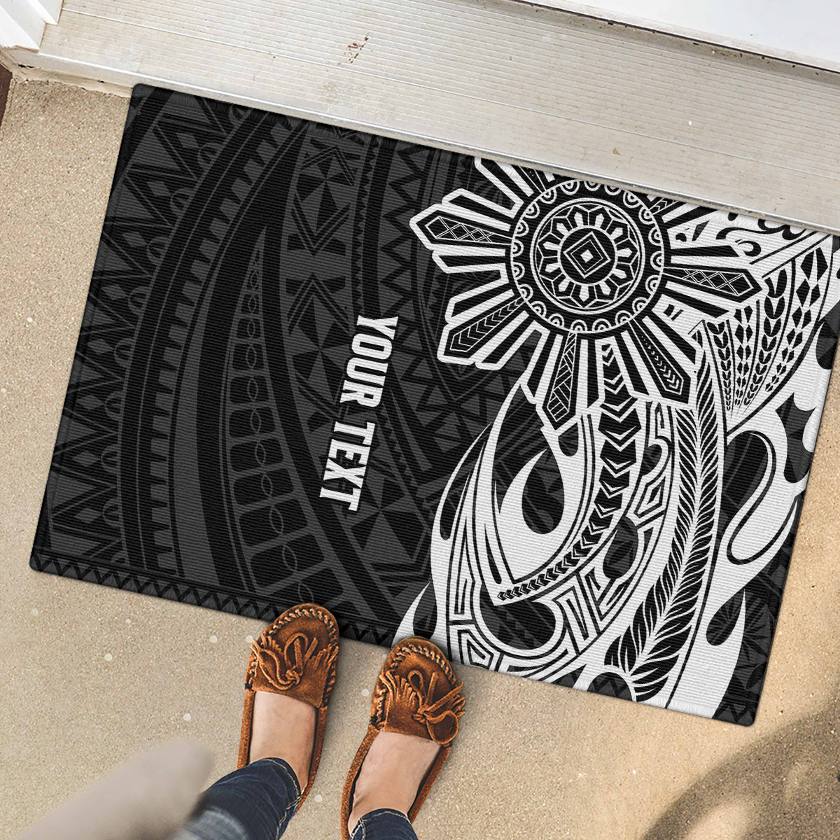 Personalised Philippines Rubber Doormat Tribal Sun LT7 - Polynesian Pride