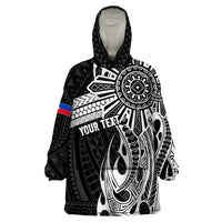 Personalised Philippines Wearable Blanket Hoodie Tribal Sun LT7 One Size Black - Polynesian Pride