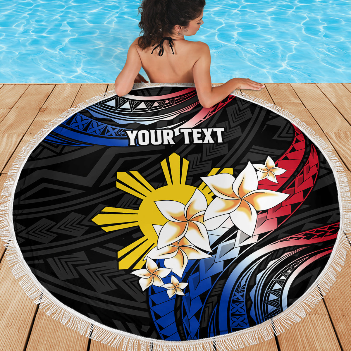 Personalised Philippines Tribal Beach Blanket Mix Plumeria - Flag Colors LT7 - Polynesian Pride