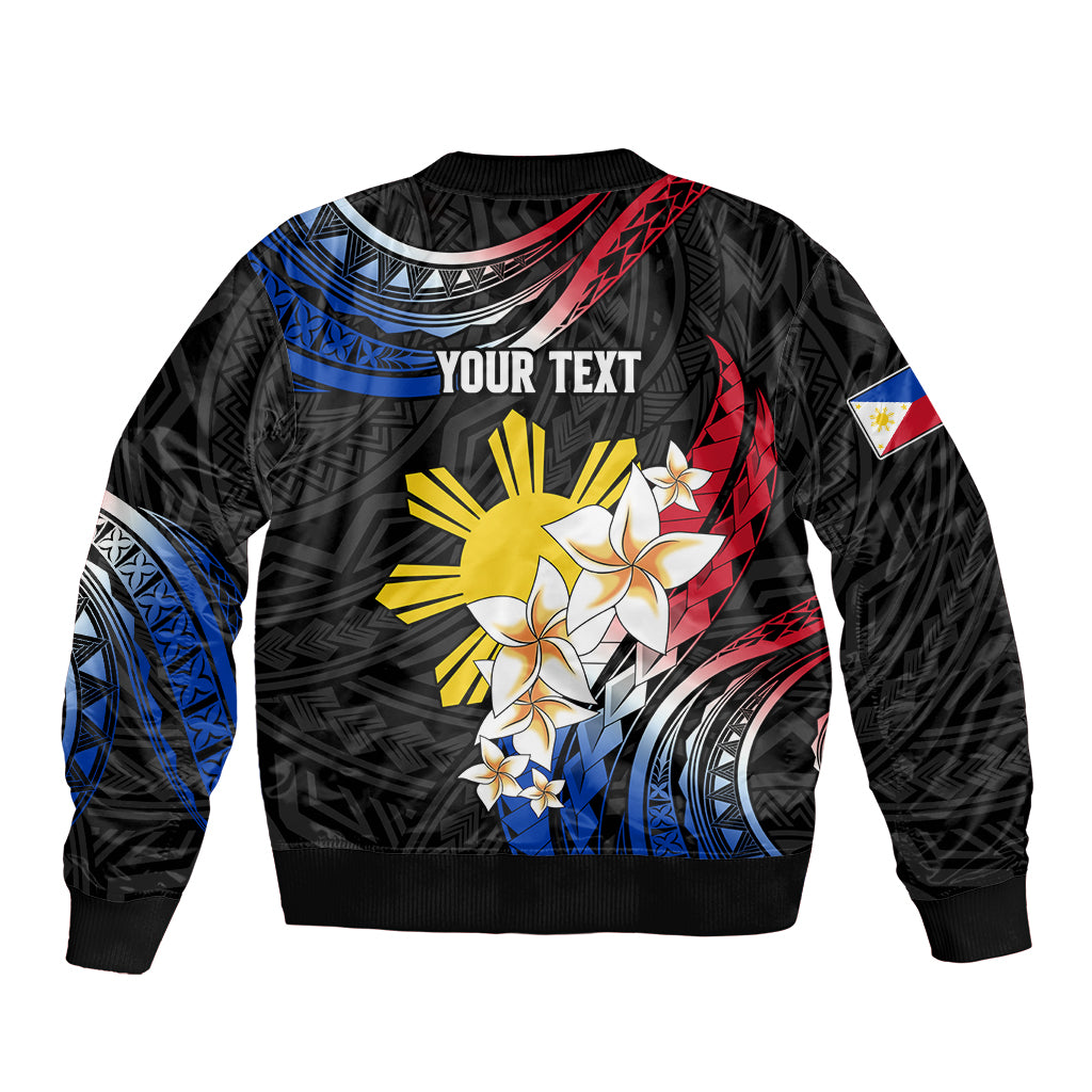 Personalised Philippines Tribal Bomber Jacket Mix Plumeria - Flag Colors LT7 - Polynesian Pride